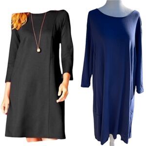 J Jill Extra Blue seamed ponte 3/4 Sleeve Midi Dress, Size X3